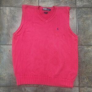Vintage 90s Polo Ralph Lauren Men's Large Red Knit V Neck Sweater Vest
